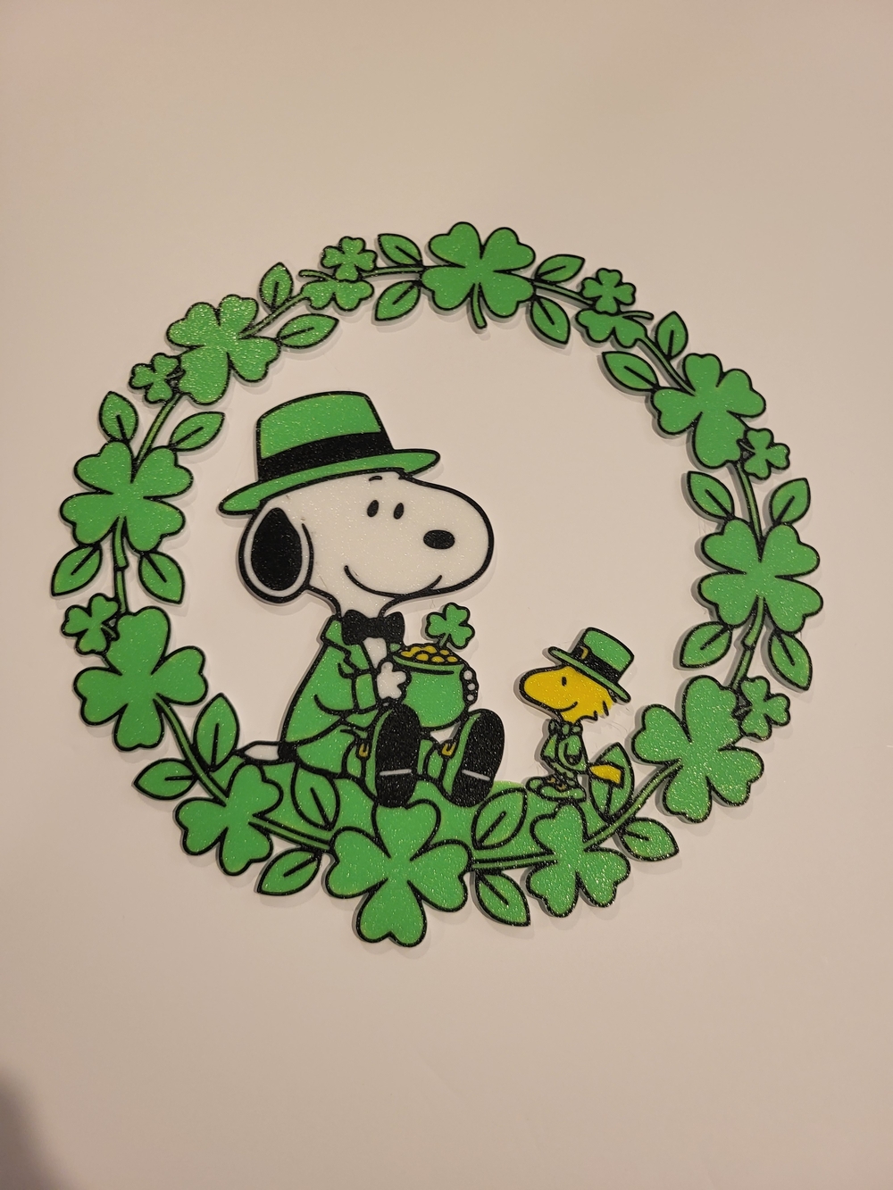 Snoopy & Woodstock St. Patrick's Day Shamrock Wreath Wall Decor - Green